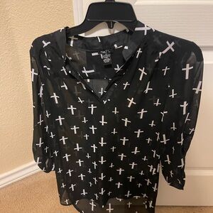 Rue21 Black and White Cross Pattern Blouse